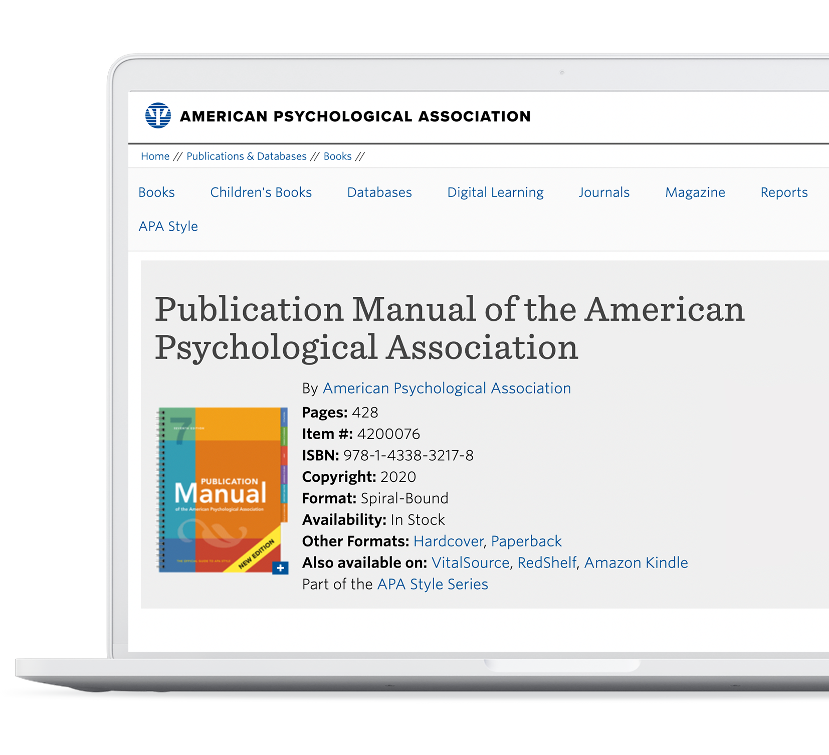 Laptop with screenshot on screen of manual for APA format