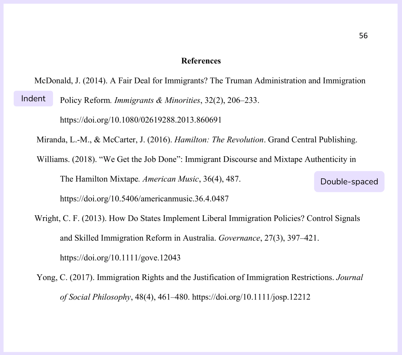 apa reference list indent